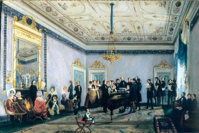 Concert in the House of Branca (Salon, or Meeting of the Personalities of the Music World in Milan), 1839 by Fulvia Bisi